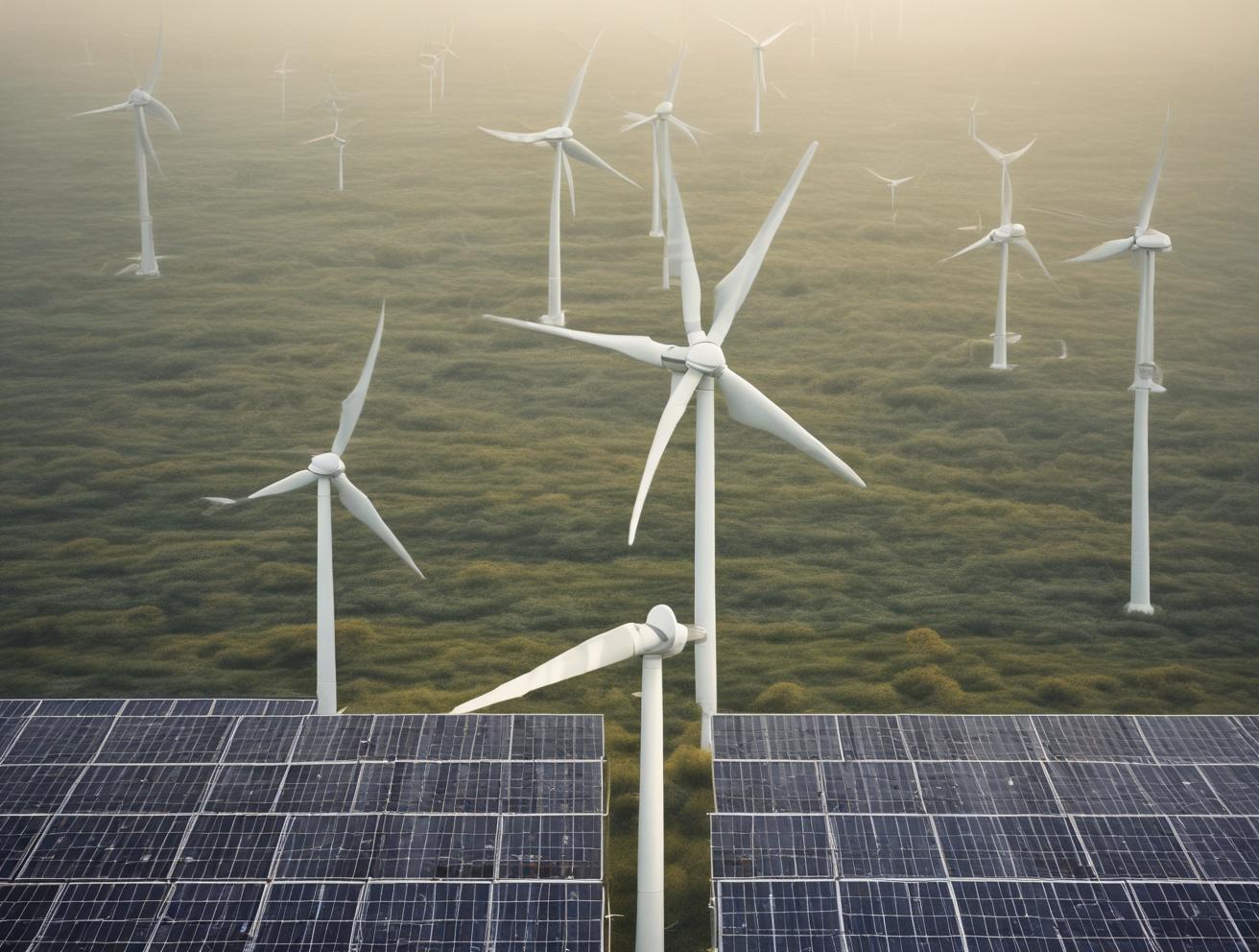 solar panels, wind turbines, renewable energy