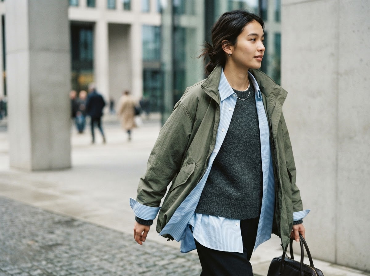 Close editorial crop of different clothing layers in motion