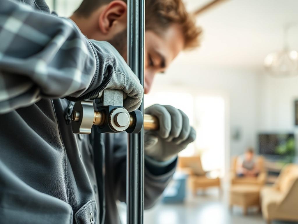 A close up shot of a technician repairing a sliding