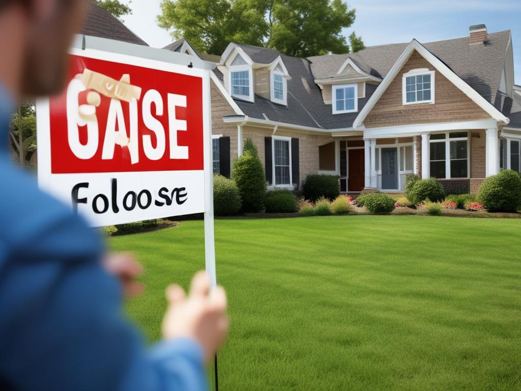 A hyper-realistic close-up shot of a realtor removing an open house sign from a well-groomed lawn. The focus should be on the realtor's hands as they lift the sign, with a blurred background of the house and yard. The image should convey professionalism and care, shot with a 45mm f/1.2 lens to emphasize the action and details of the sign.