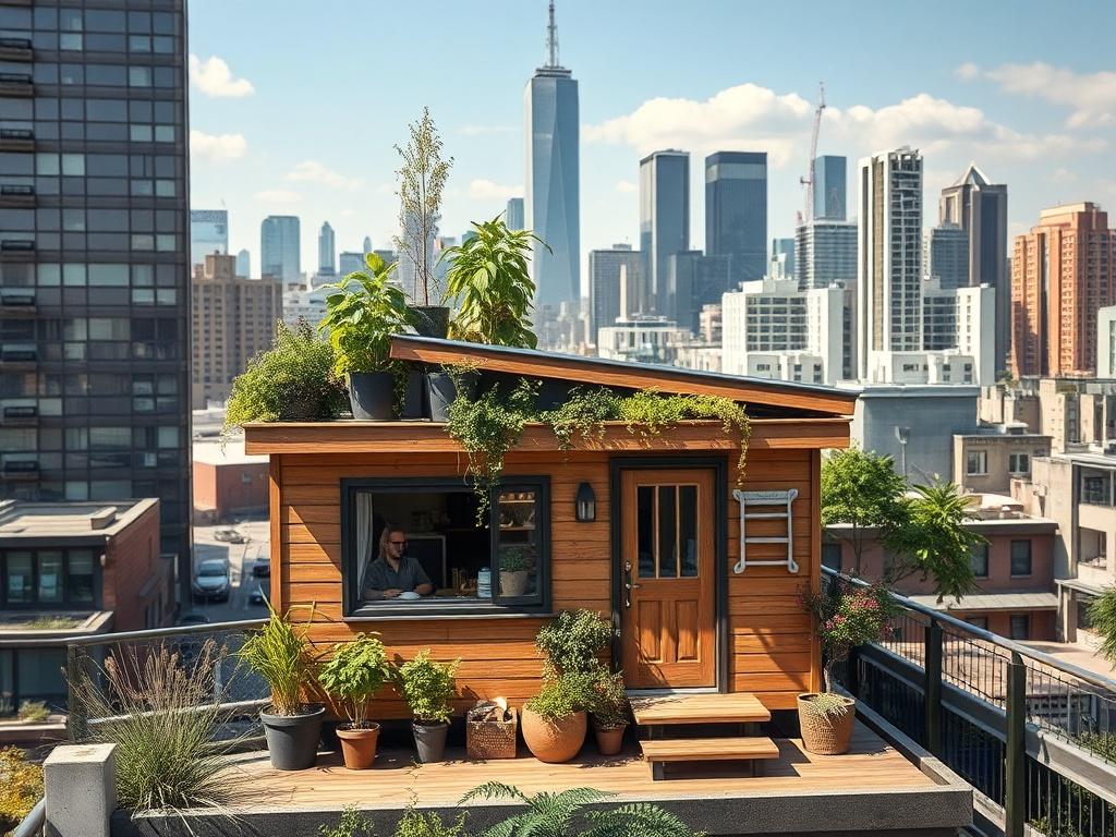 An eco friendly tiny house situated in an urban setting,