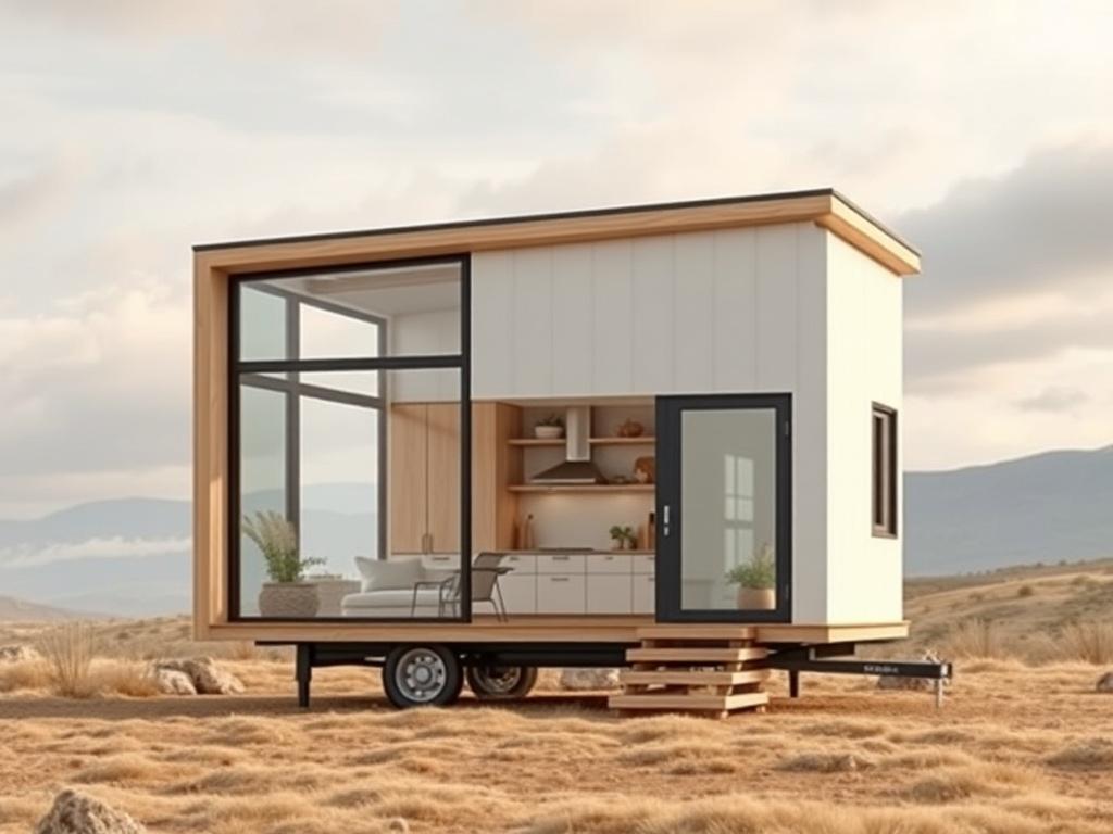 A sleek and modern tiny house with a minimalist design,