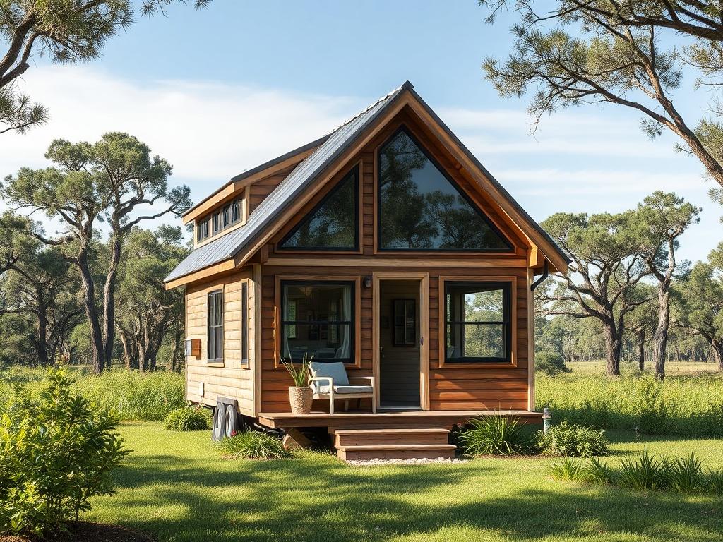 A beautifully designed tiny house nestled among lush greenery in