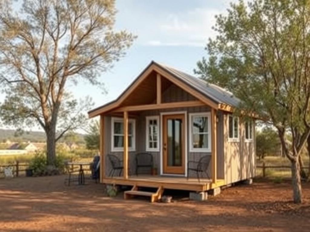 A cozy tiny house set in a tranquil outdoor setting,