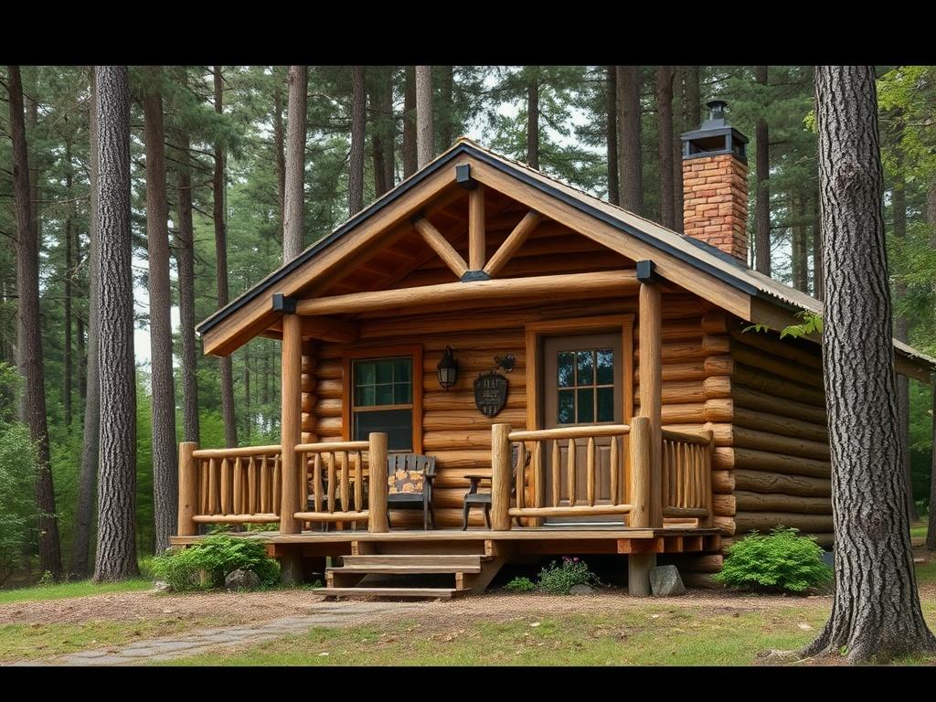 A realistic, high resolution image of a charming rustic cabin