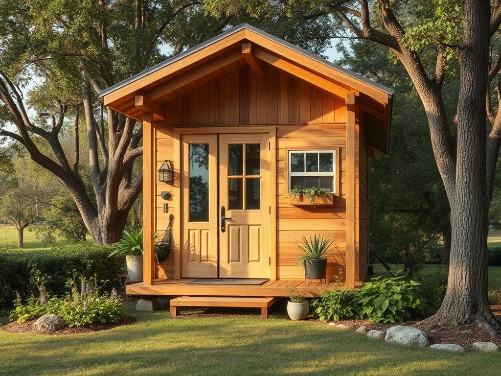 A realistic, high resolution image of a cozy tiny retreat