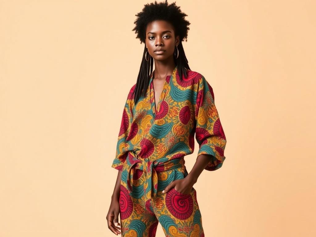 A realistic high resolution image of a model wearing African