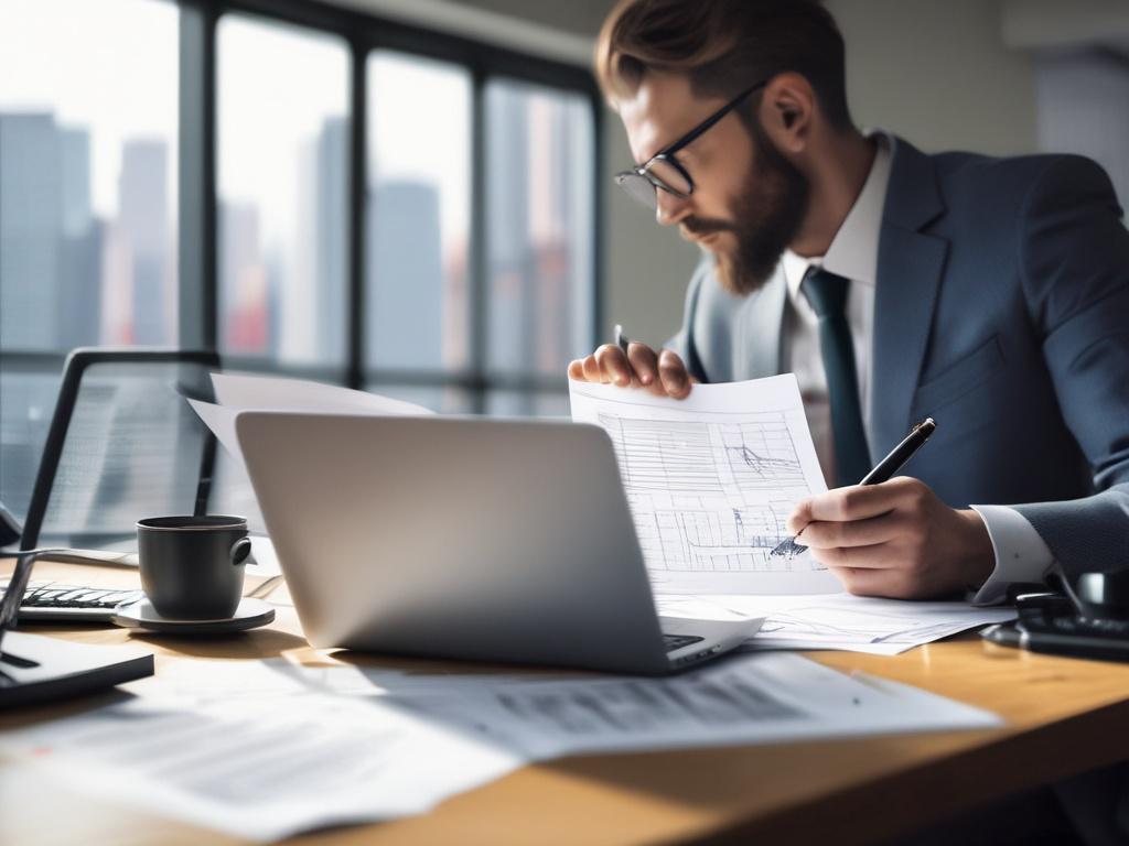 A close up shot of an entrepreneur examining financial documents