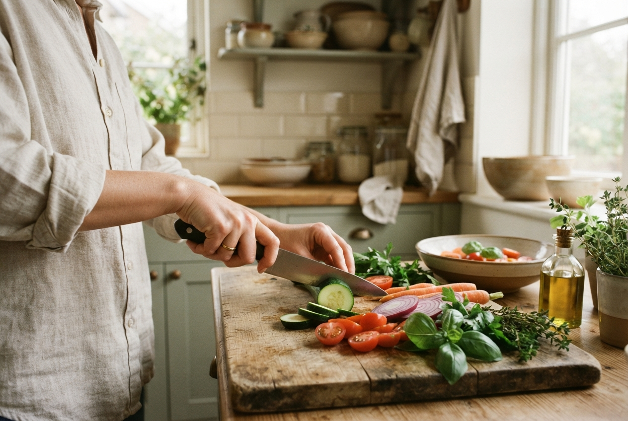 Hands preparing a healthy meal