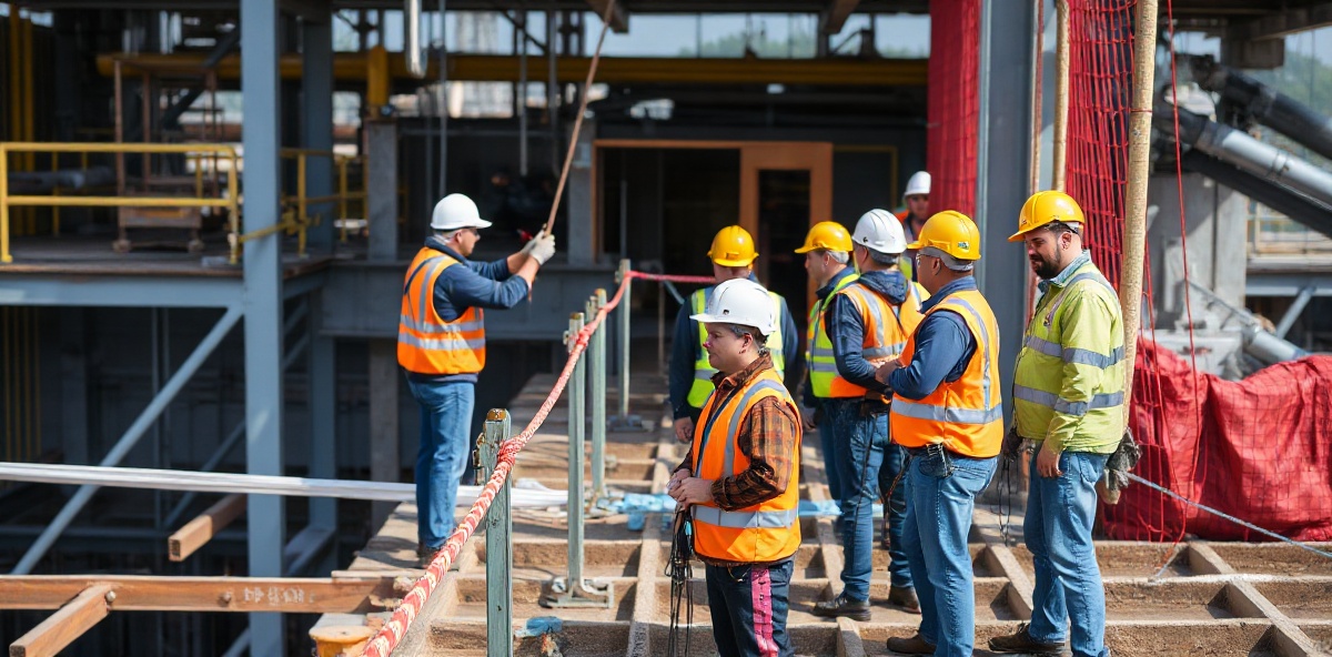 Recurso preventivo supervisando trabajo en altura en construcción
