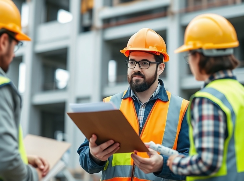 Técnico PRL supervisando en obra de construcción