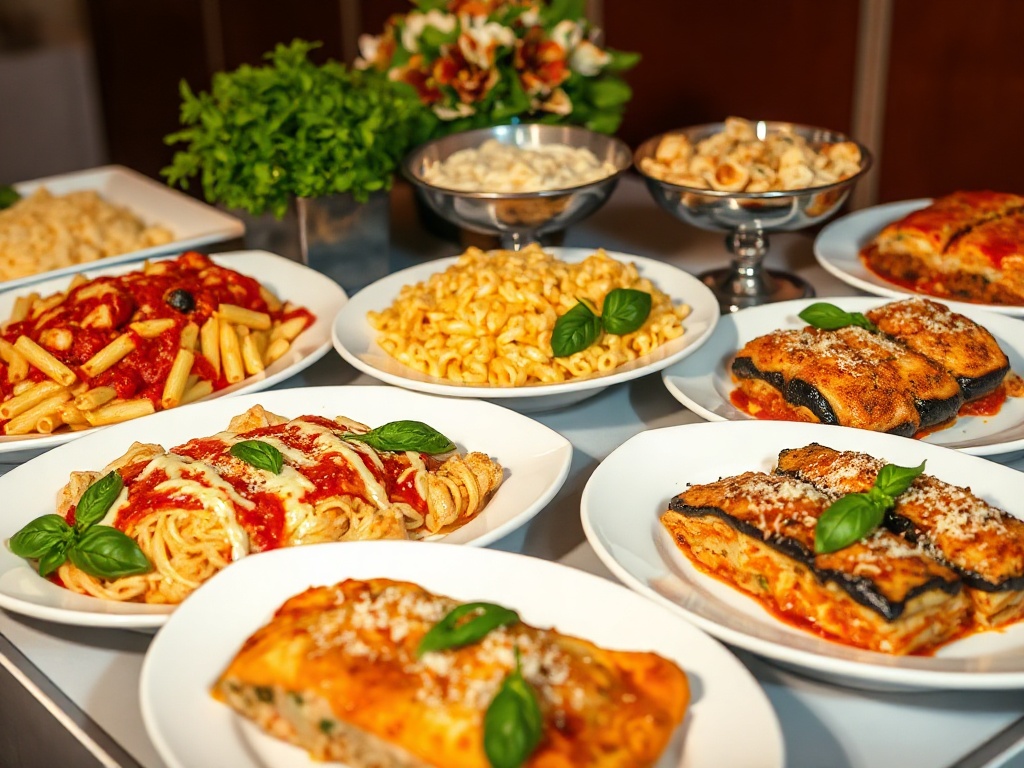 Italian catering spread with authentic dishes