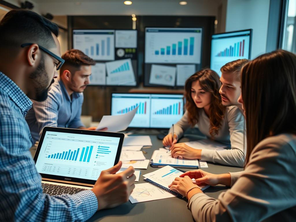 A close up shot of a marketing team collaborating over