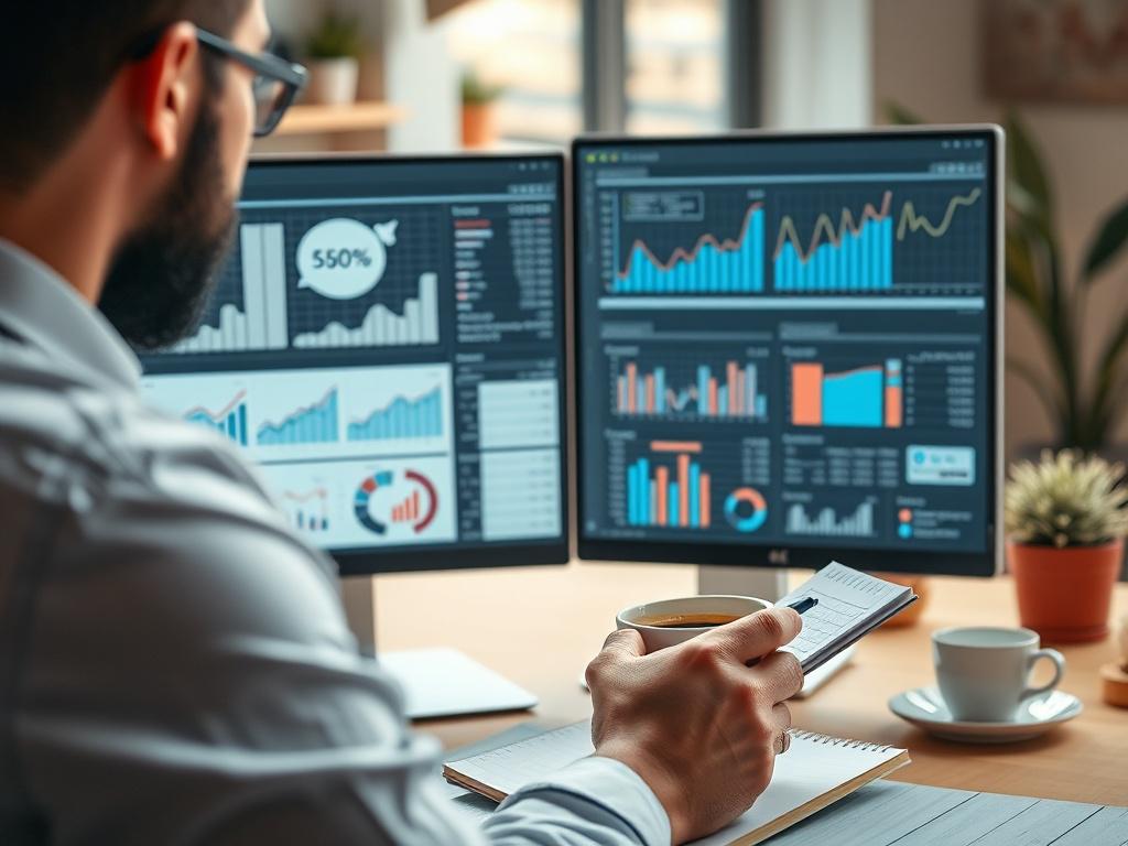 A close up shot of a digital marketer analyzing SEO