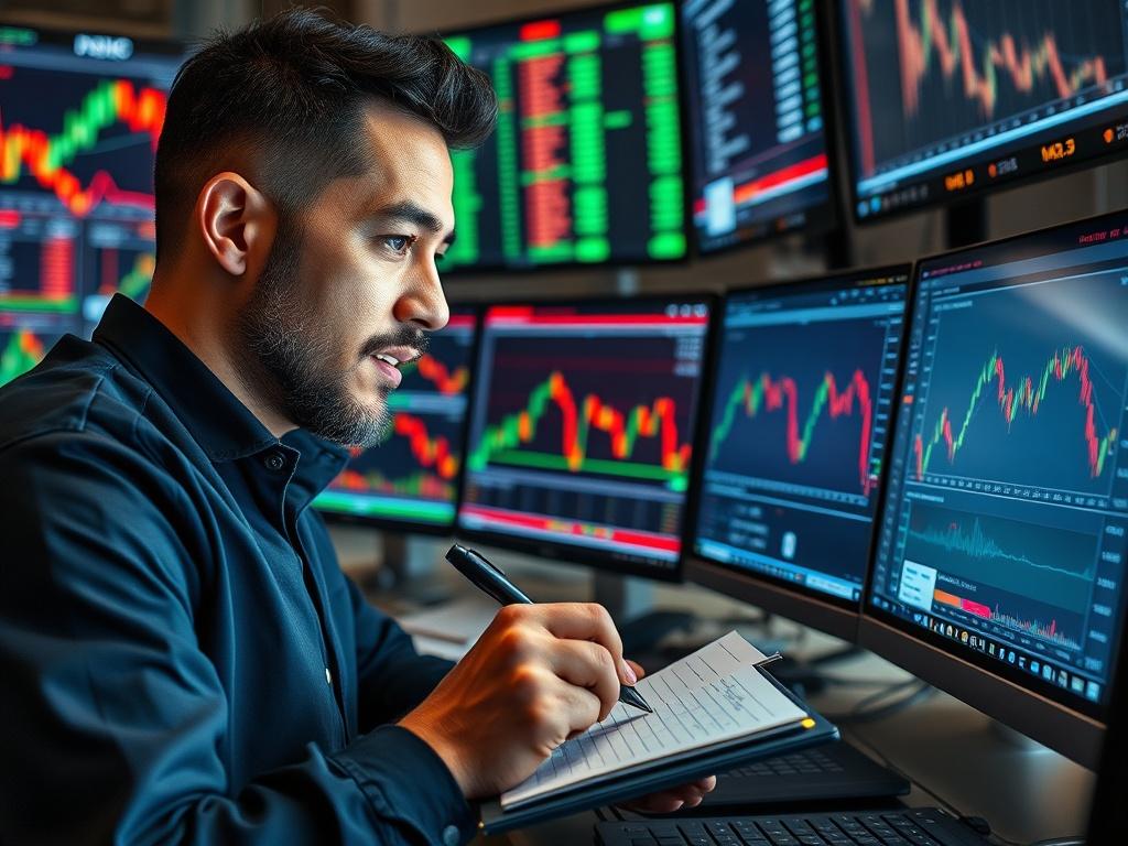 A close up shot of a Forex trader analyzing charts