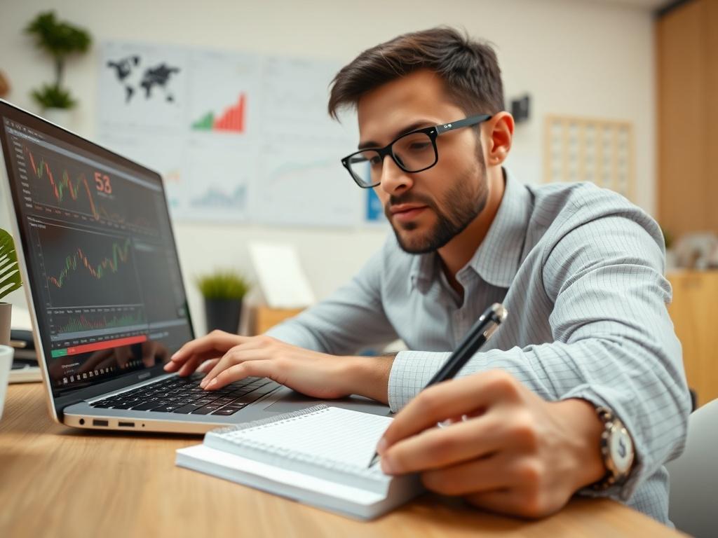 A close up shot of a beginner trader studying Forex
