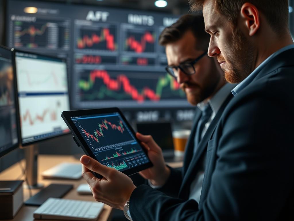 A close up shot of an expert trader confidently reviewing