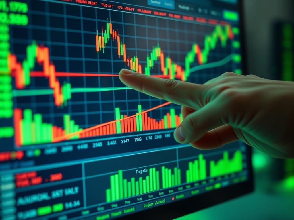 A close up shot of a Forex trading chart displayed