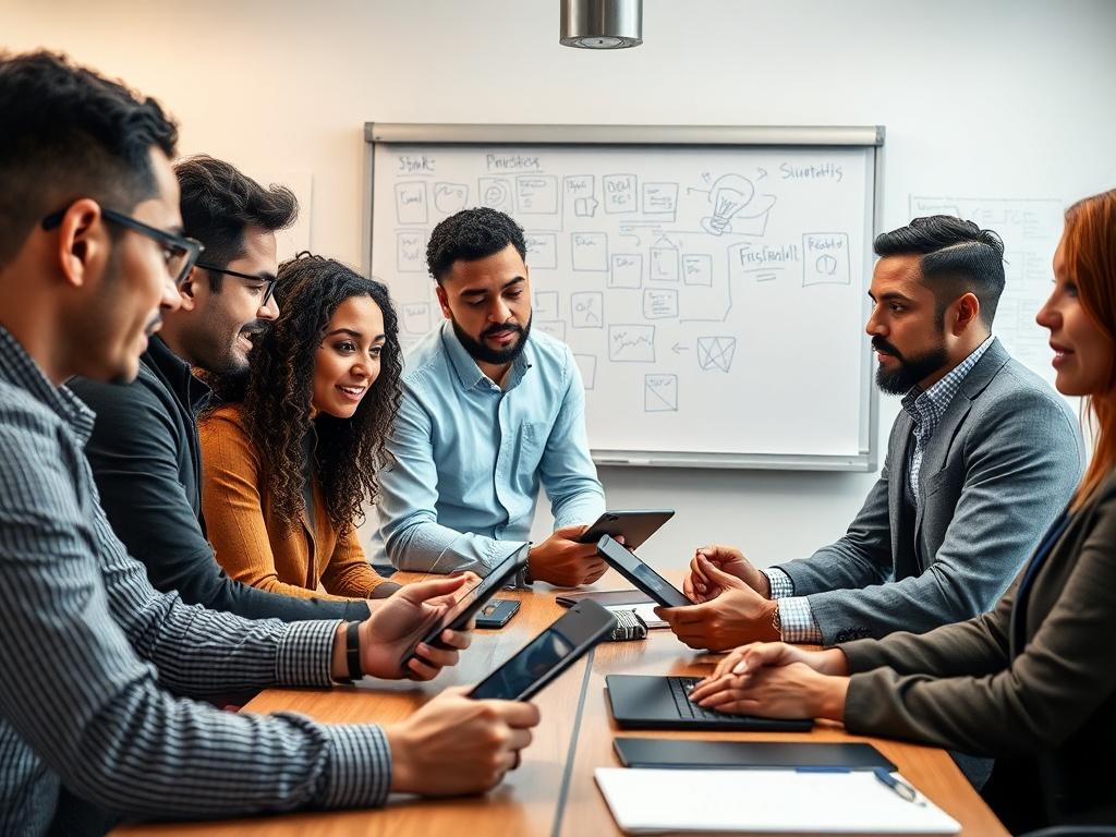 A close up of a team of diverse professionals in