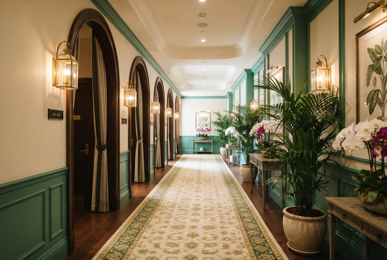 Peaceful spa corridor with arched doorways at Relaxing Massage Spa DHA Karachi