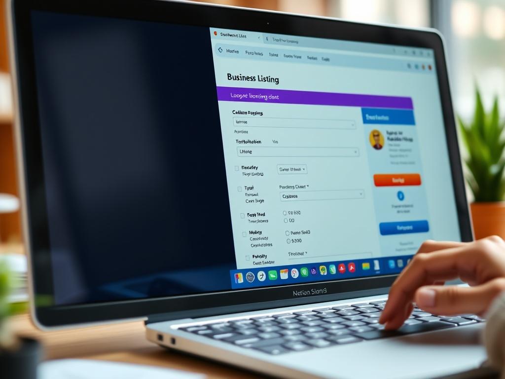 A computer screen displaying a vibrant online business listing form