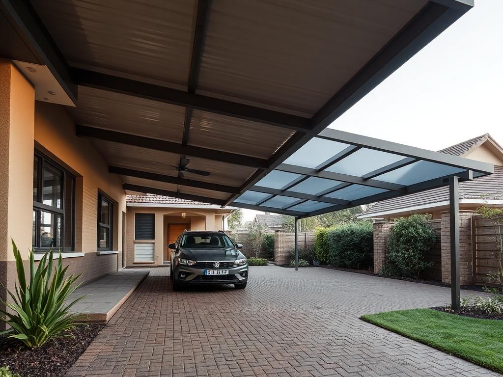 A realistic high resolution image of a spacious carport installation