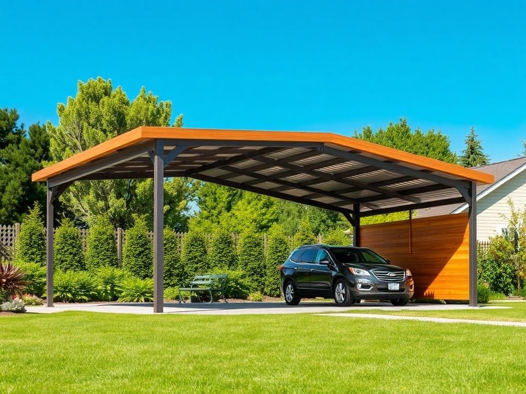 A realistic high resolution image of a beautifully designed carport