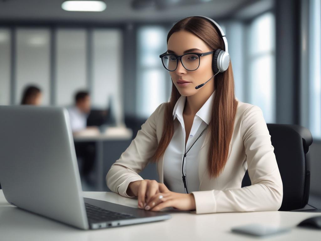 A focused, close up shot of a professional virtual assistant