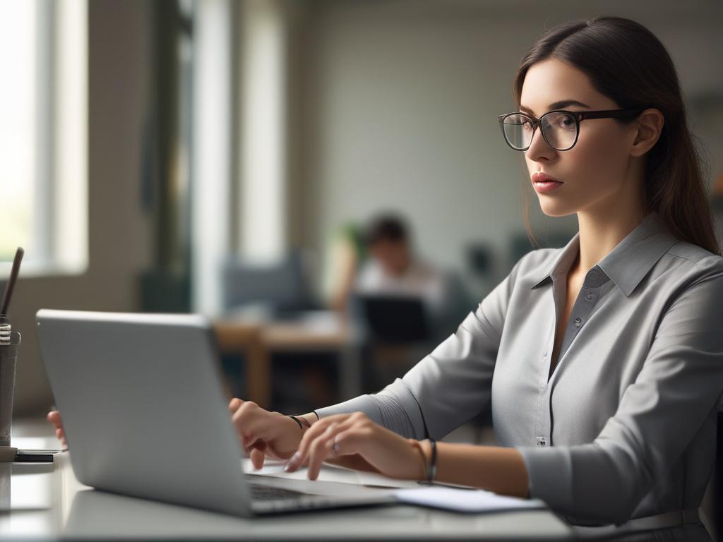 a close up portrait of a focused virtual assistant working