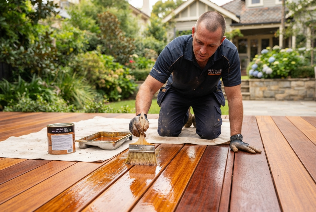 Applying protective timber oil finish