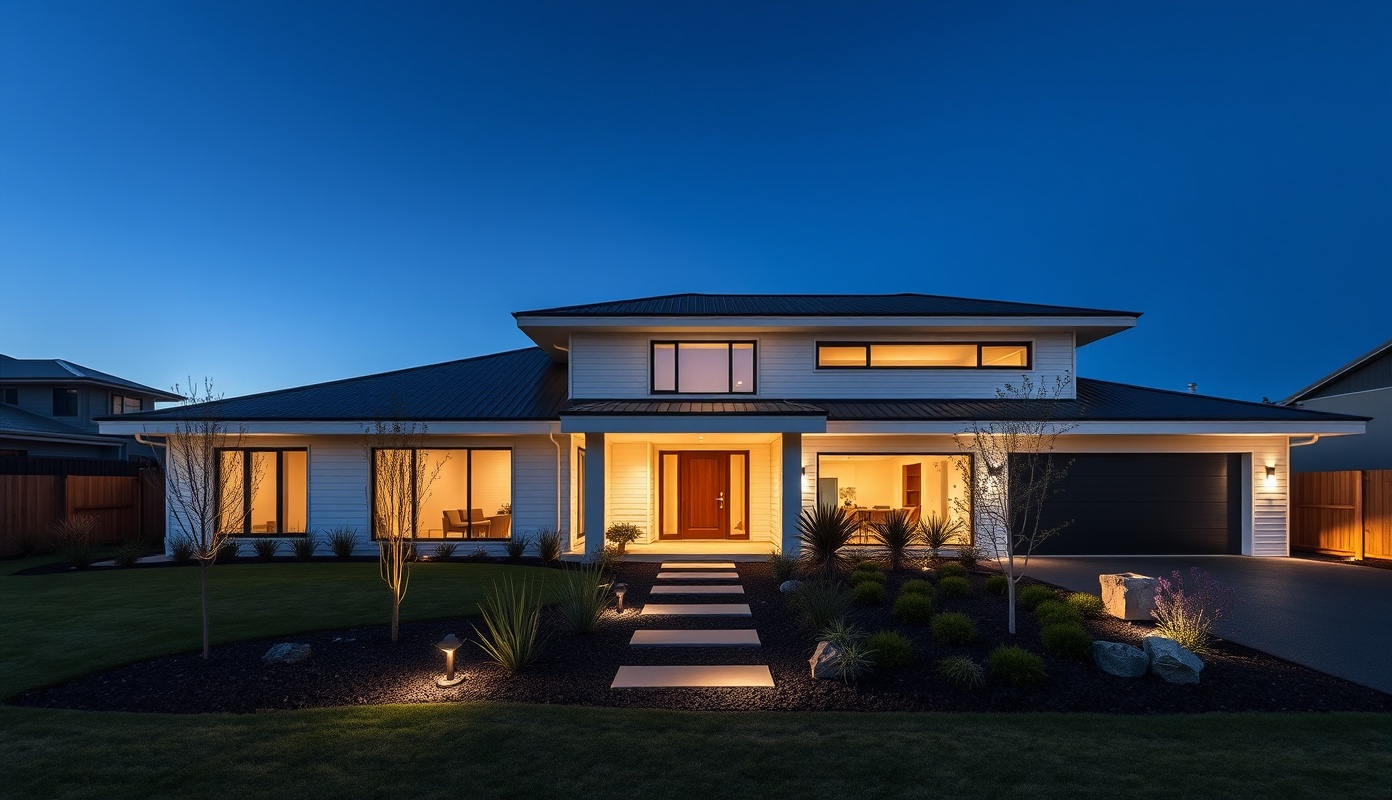 Premium modern home exterior in Otago with luxury landscaping