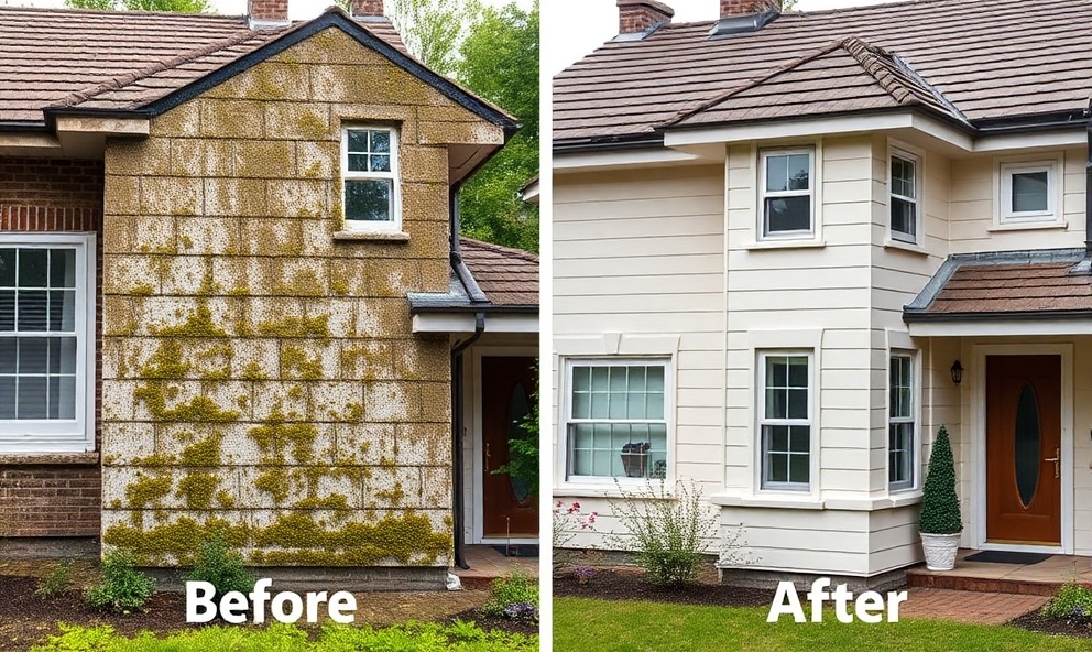 Before and after house washing