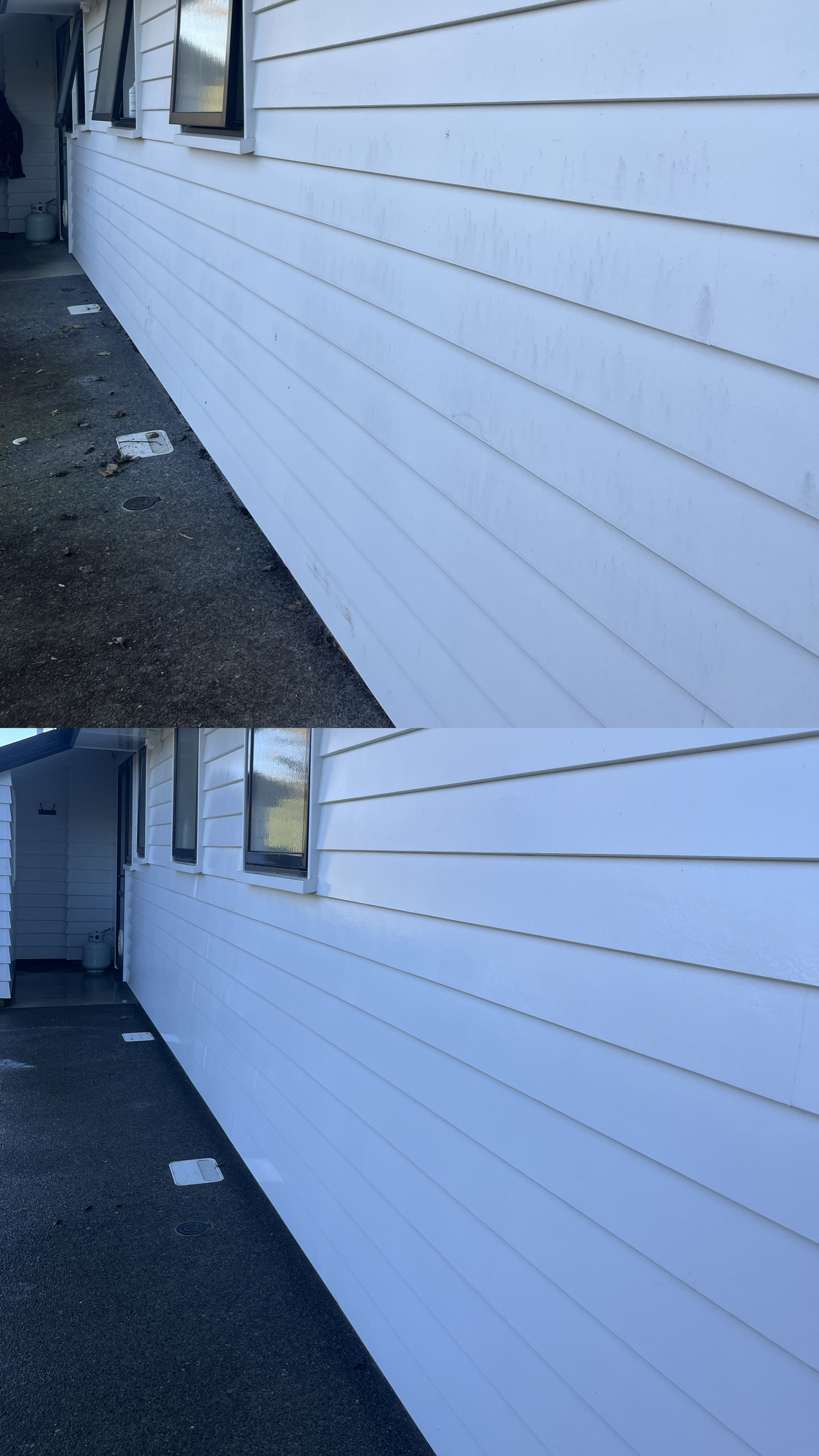 Post construction building exterior with dust requiring professional cleaning