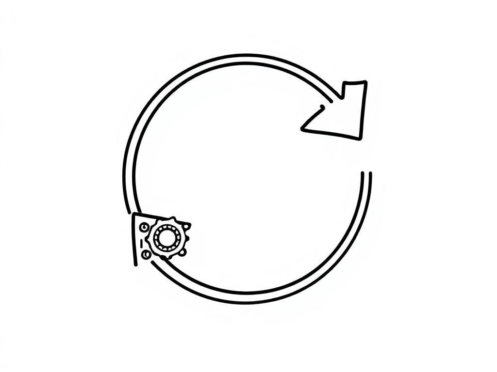 A minimal black line illustration showing the concept of continuous improvement. The image should depict a circular arrow symbolizing an ongoing process of growth and enhancement, with subtle elements like gears or graphs integrated to represent progress in a professional context. The background should be simple and clear to emphasize the main subject.