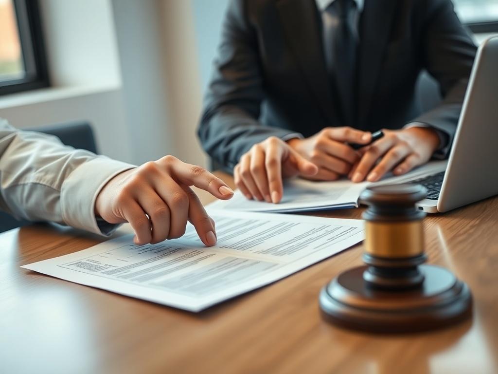 A close up shot of a landlord discussing eviction paperwork