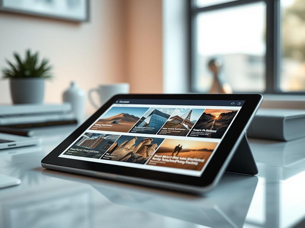 A hyper realistic close up shot of a digital portfolio