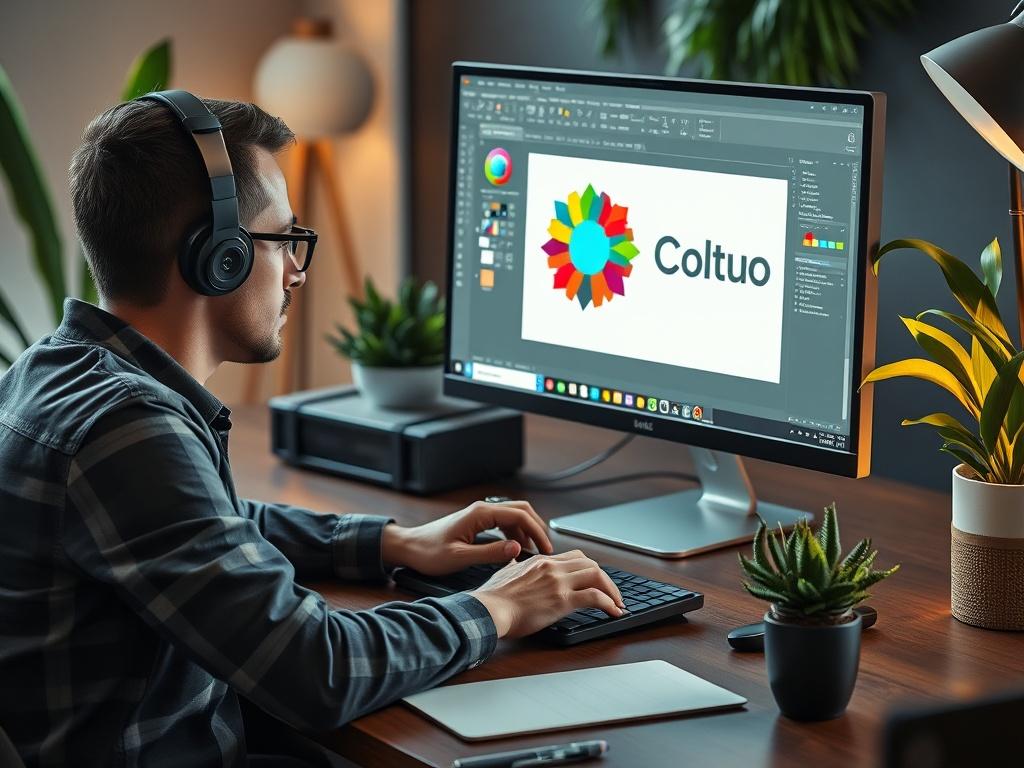 A hyper realistic close up shot of a graphic designer