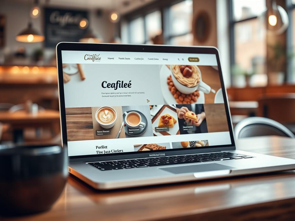 A close up shot of a modern café website displayed