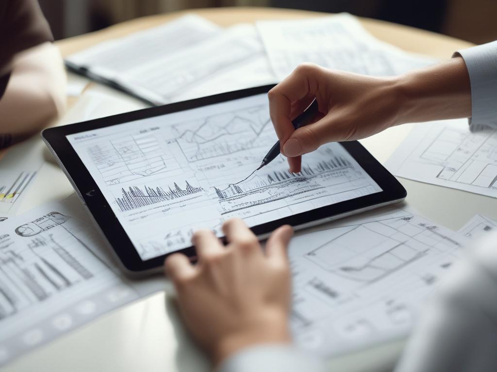 a person examining investment charts on a tablet, close up