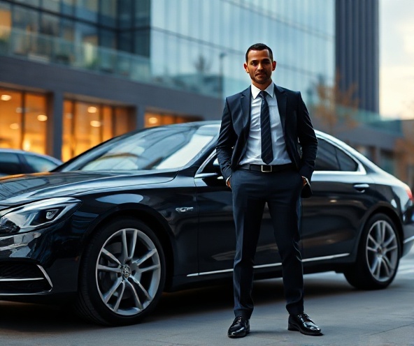 Professional driver with car