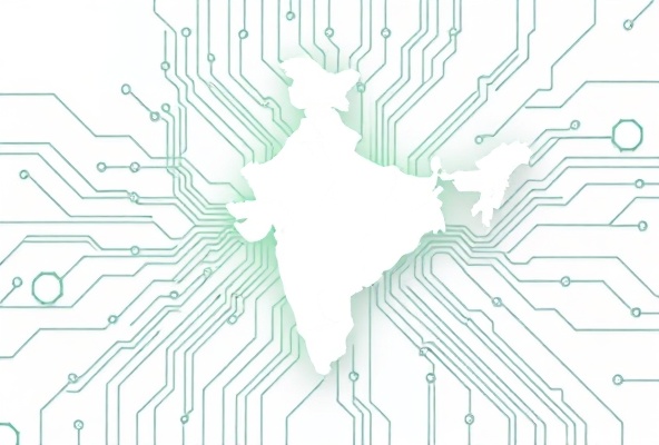 Circuit board illustration with India outline and green glow