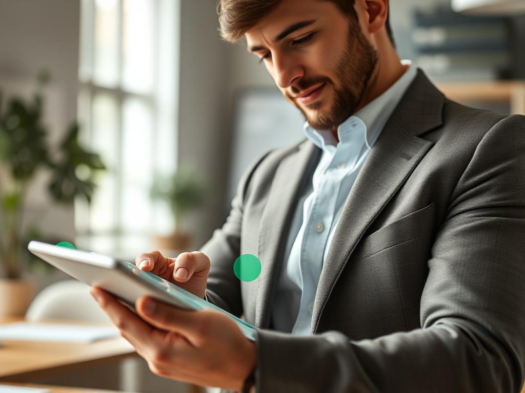 A close up shot of a confident marketing professional analyzing