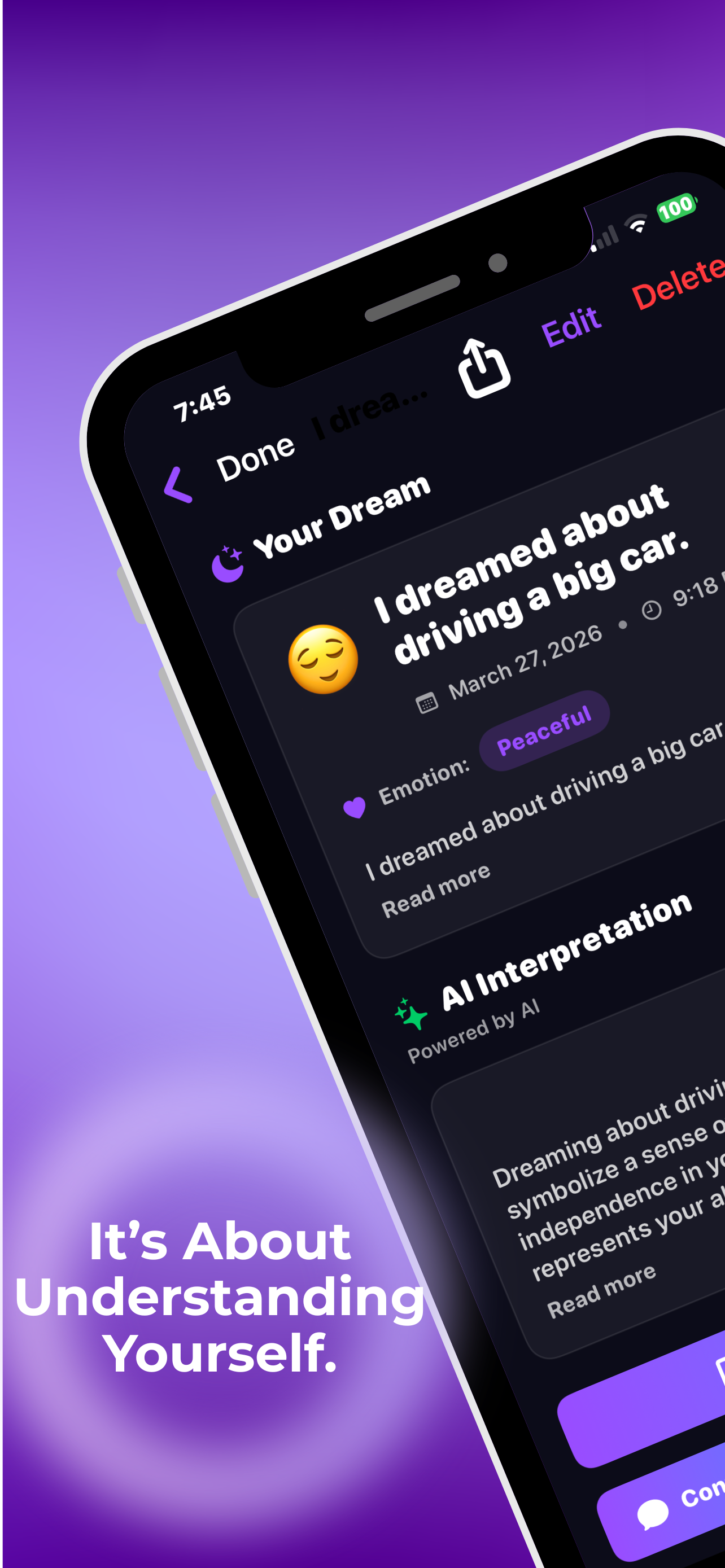 DreamLoft app interface - dream journal
