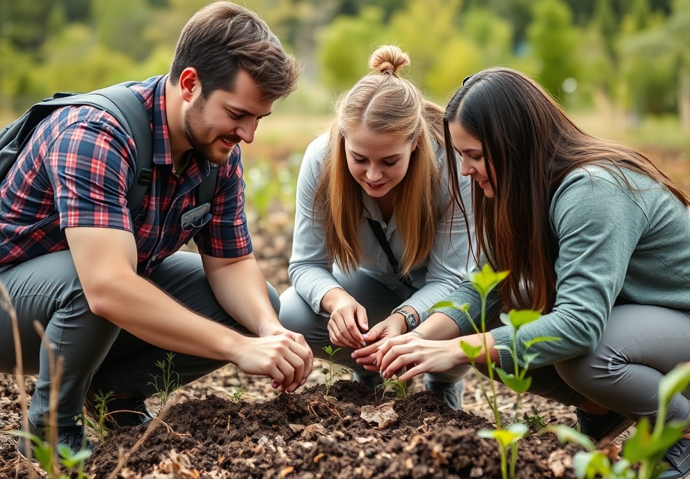 Team members working together in environmental field setting