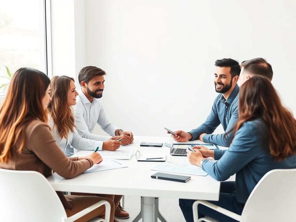 A collaborative meeting scene with a recruitment team strategizing with
