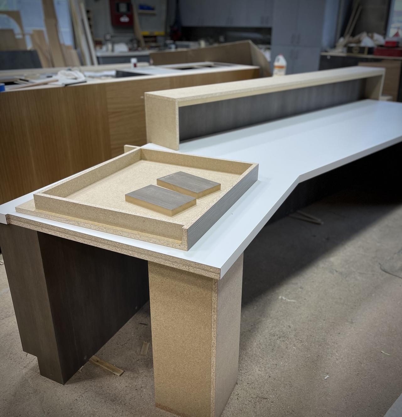 Custom millwork project showing architectural window frames and trim