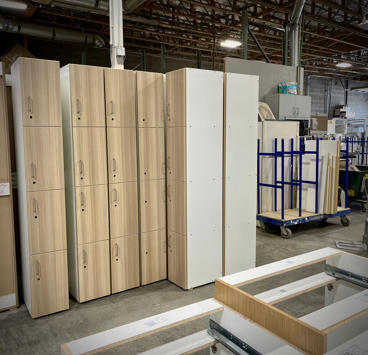 Production millwork manufacturing facility with multiple workstations