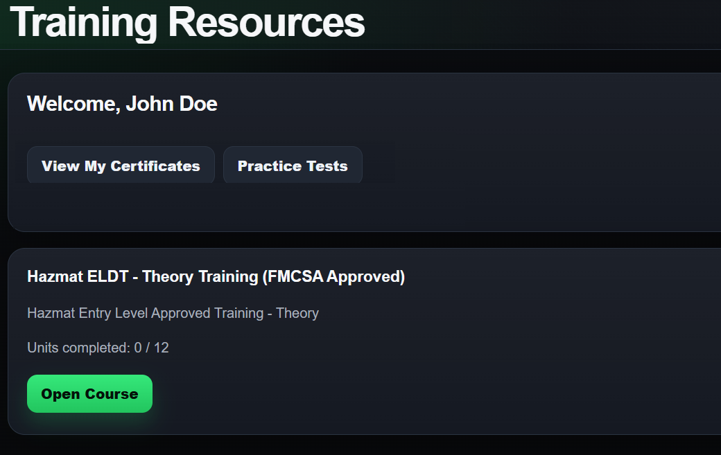 Online training dashboard