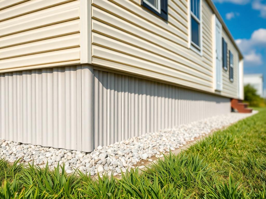 A close up shot of a leveled mobile dwelling, showcasing