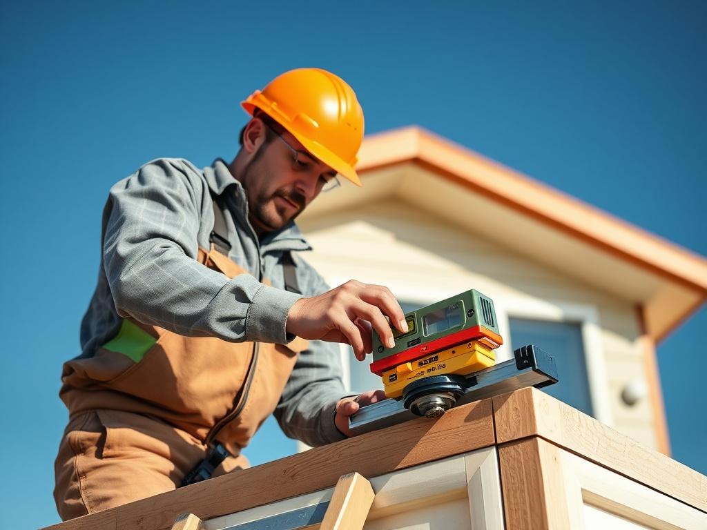A close up shot of a worker operating a leveling